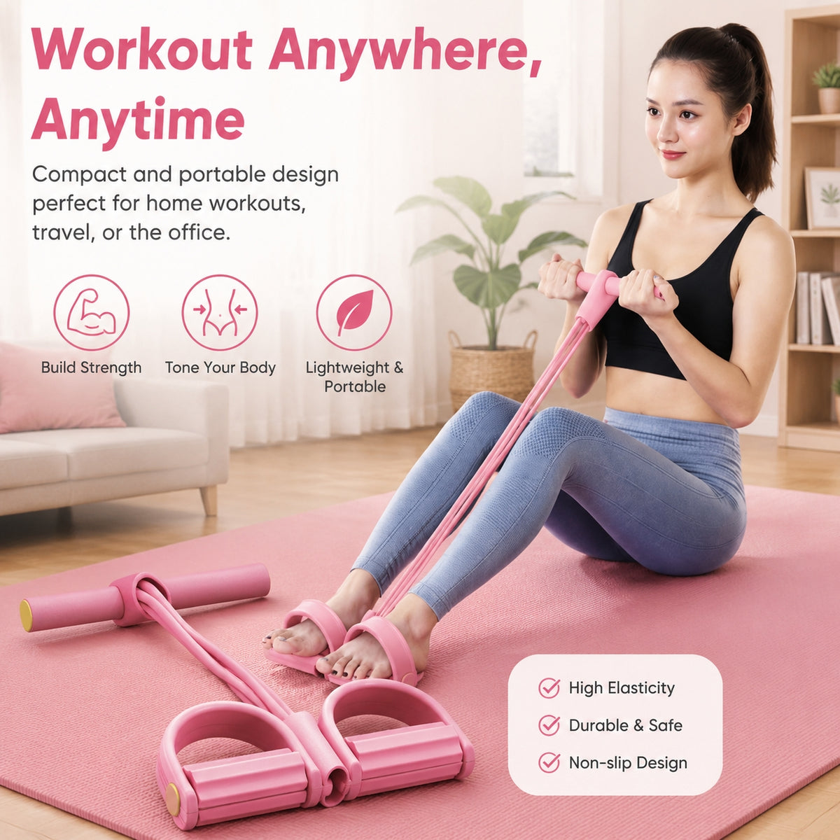 Seated row with the pedal resistance band on a mat