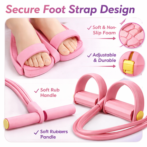 Pink pedal resistance band foot pedals and handle detail