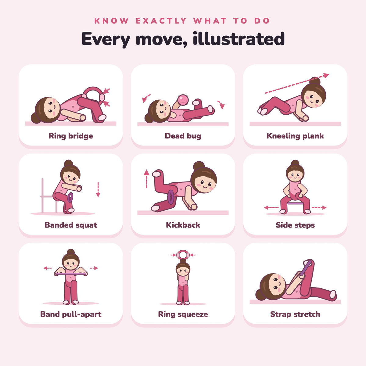 Illustrated Pilates moves from the 28-day plan